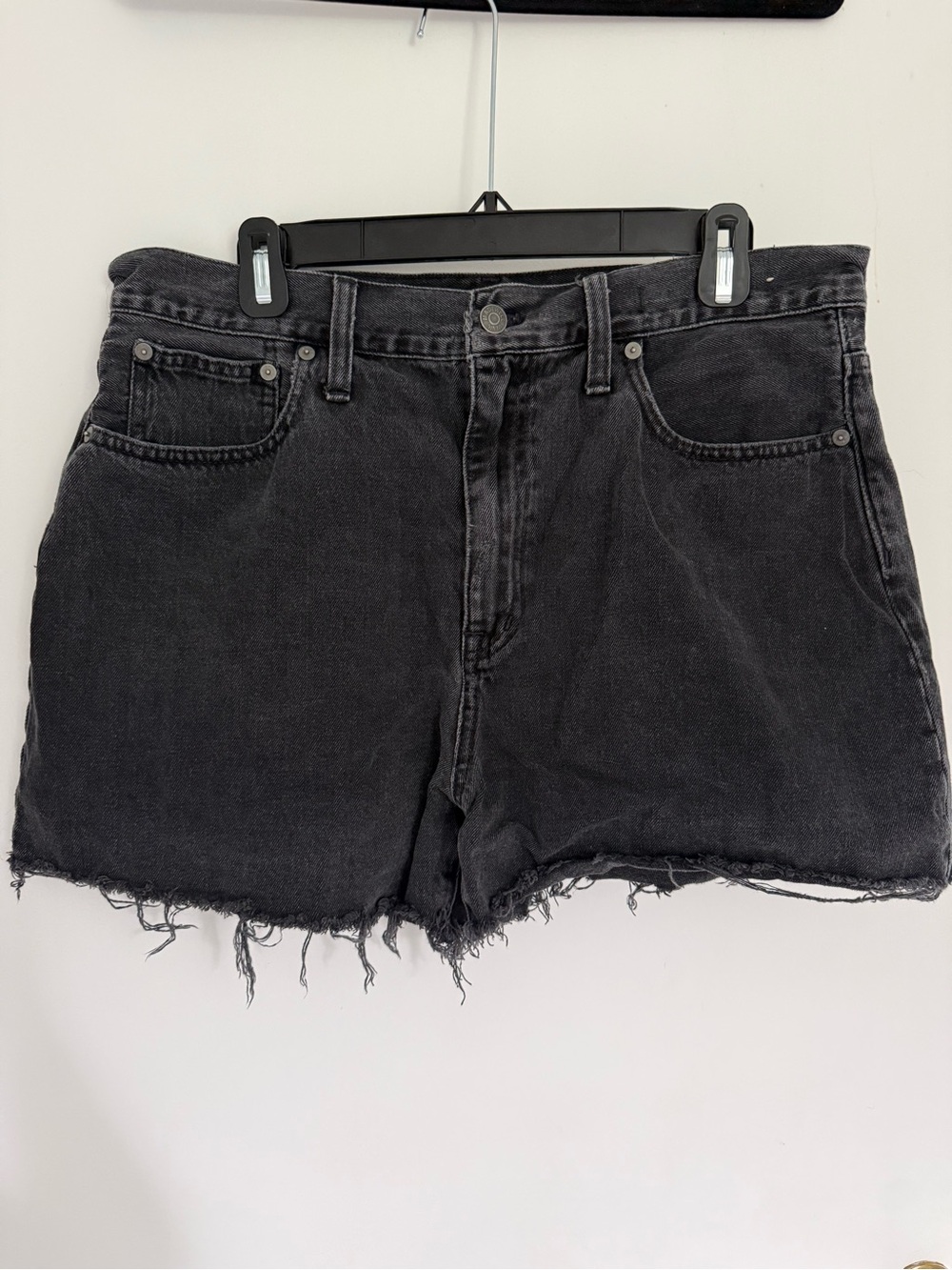Madewell Black Washed Denim Frayed Hem Shorts
